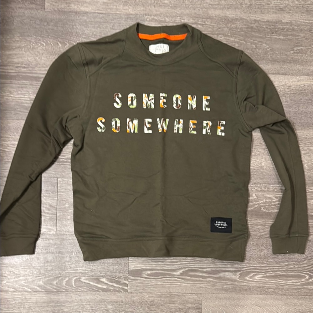 Green Crewneck Sweater with Ribbed Collar